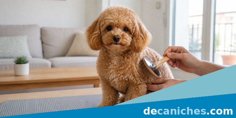 caniche cachorro miedoso durante manejo tranquilo en casa