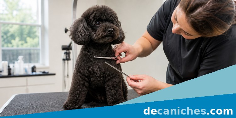 Peluquería canina para nudos del caniche peluquería canina revisando nudos en un caniche