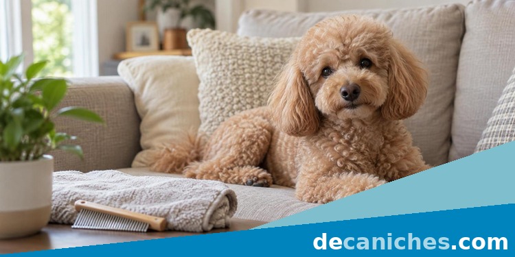 Caniche descansando después de una rutina suave de higiene y cepillado Rutina de higiene ocular para caniches en casa