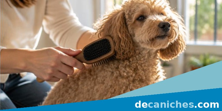 Cepillado suave del caniche para prevenir humedad y mal olor caniche miniatura durante cepillado suave del pelo rizado