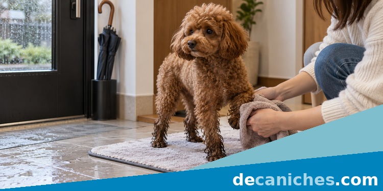 Secar las patas y la parte baja de las patas tras un paseo húmedo secar las patas de un caniche después de la lluvia